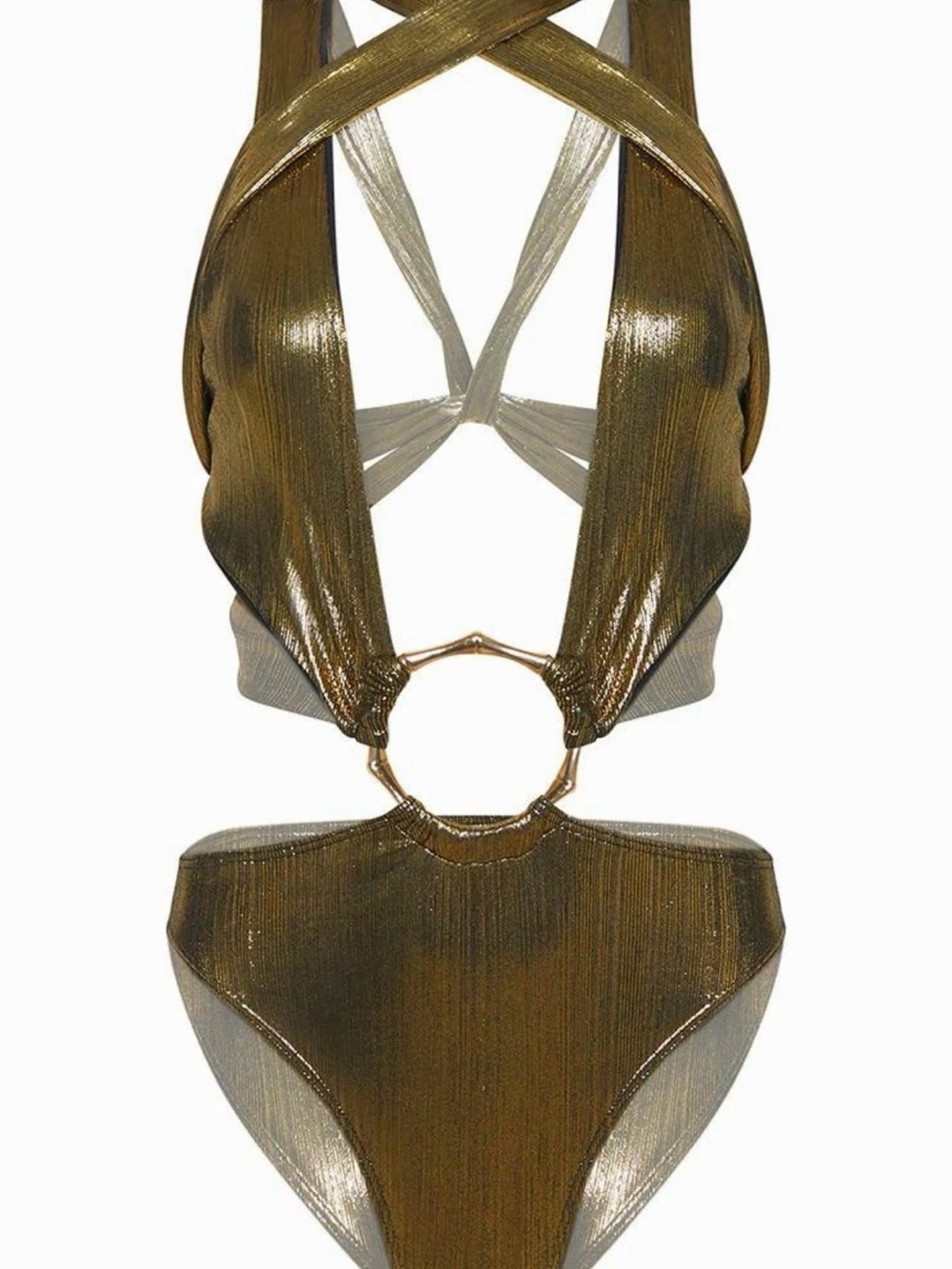 PrettyLittleThing Metallic Gold Cut-Out One Piece Swimsuit - Picture 3 of 7